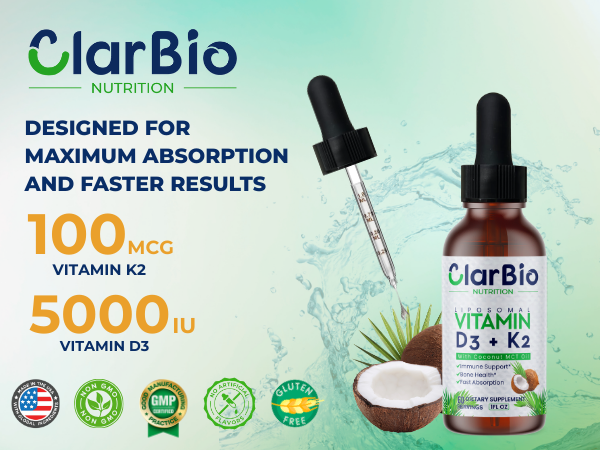 Liposomal Vitamin D3+K2 with MCT Oil and Organic Olive Oil