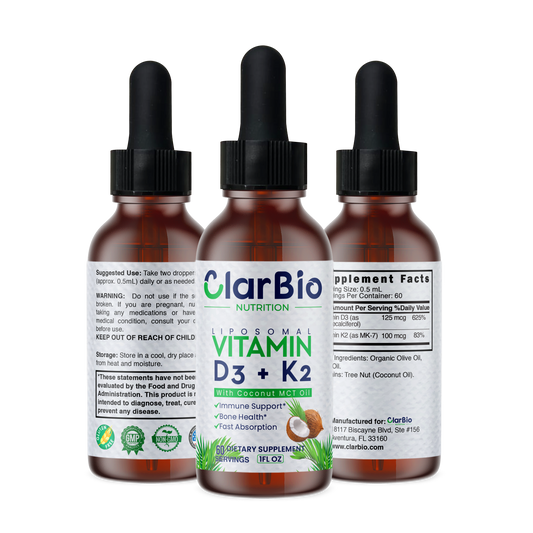 Liposomal Vitamin D3+K2 with MCT Oil and Organic Olive Oil