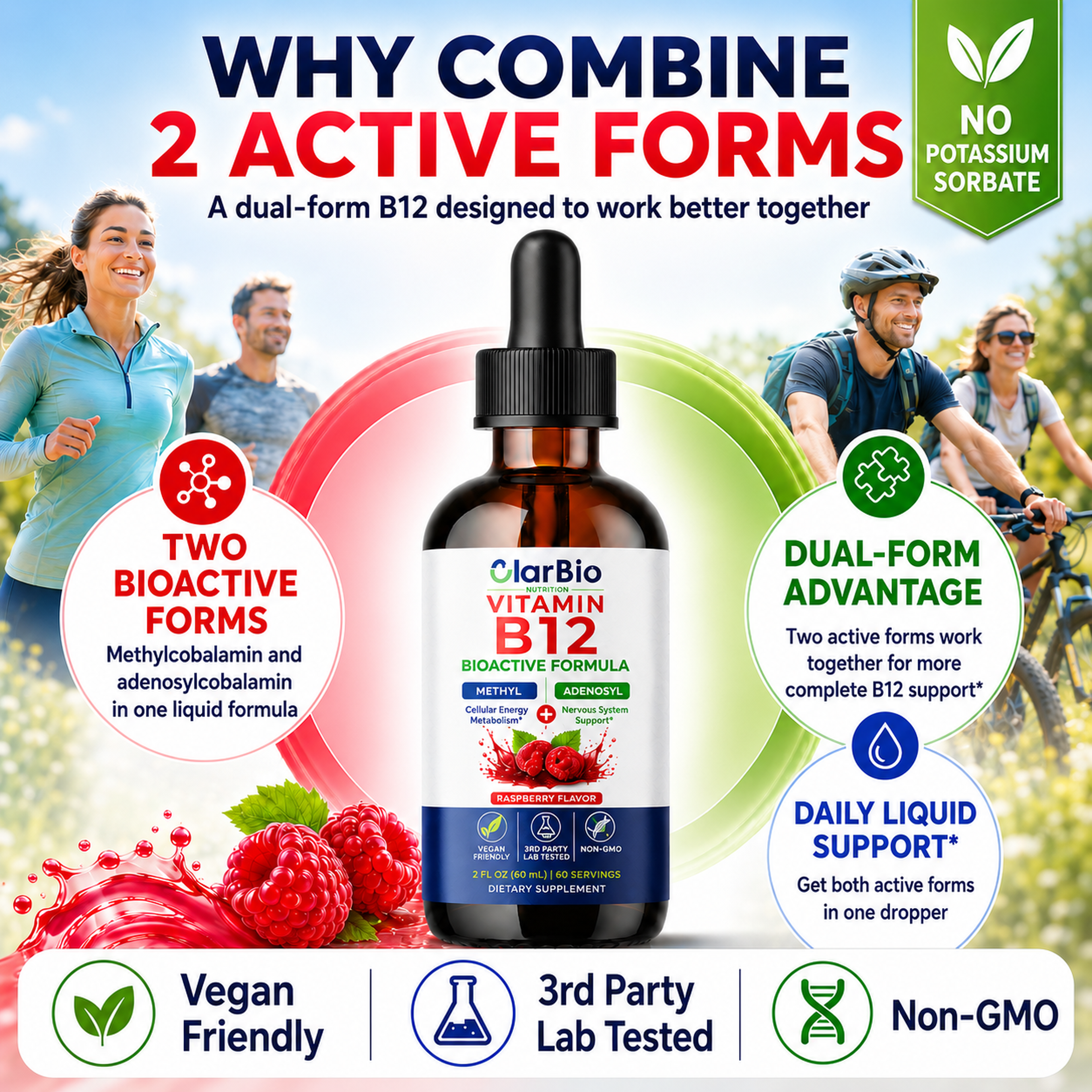 ClarBio Nutrition Vitamin B12 1000 mcg Liquid Drops | Methylcobalamin & Adenosylcobalamin | Vegan B12 Supplement